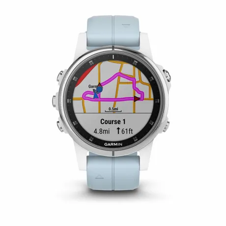 GPS-часы Garmin FENIX 5S PLUS белые с голубым ремешком - Фото 6